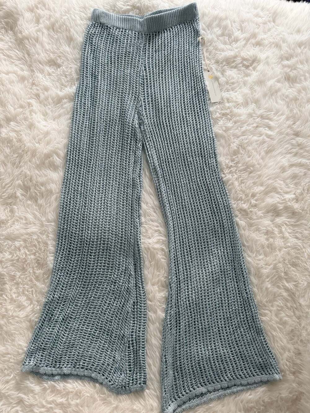 Ocean Drive Women's Crochet Knit Flare Pants Light Blue Size M